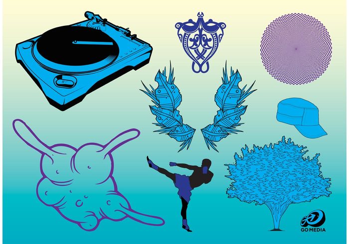 turntable tree silhouette scroll record player psychedelic party op art music leaf hat fighter Fight decoration cap boxing 