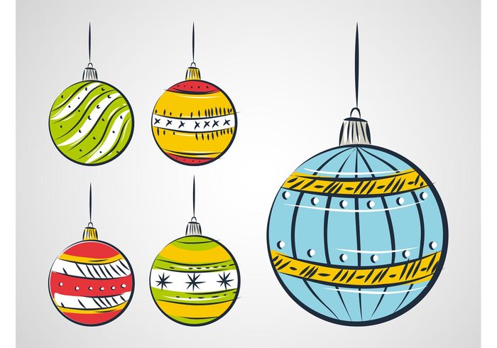 scribbles holiday hand drawn festive doodles decorative decorations christmas celebration balls 