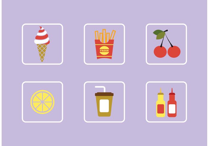 vector tea symbol snack set sauce sandwich Mustard lemon ketchup junk isolated illustration icons icon ice cream fries with sauce fries Food vectors food flat fast drink coffee cherry 