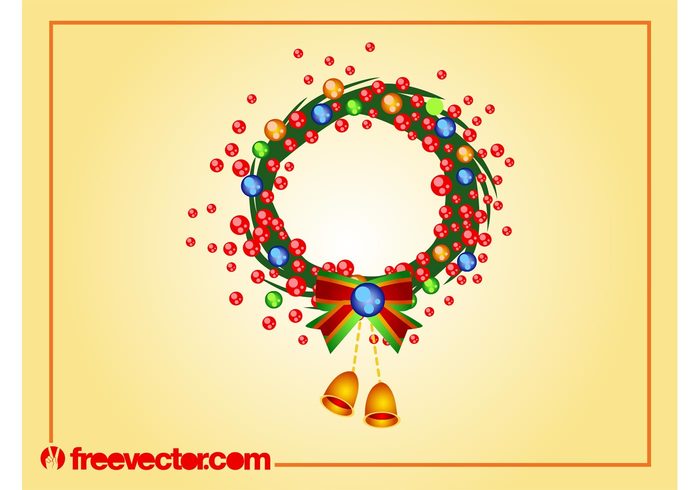 wreath ribbon ornaments holiday festive decorations christmas celebration celebrate bow bells balls 