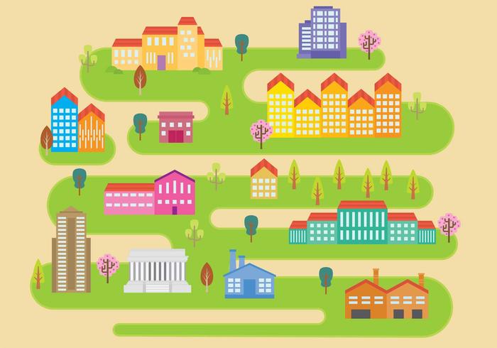 winding village villa urban tree town suburb structure street scene road residential Outdoor nature map mansions mansion landscape Idyllic house home hill green flat field estate environment cottage construction community cityscape city church cartoon Cartography Built building architecture 