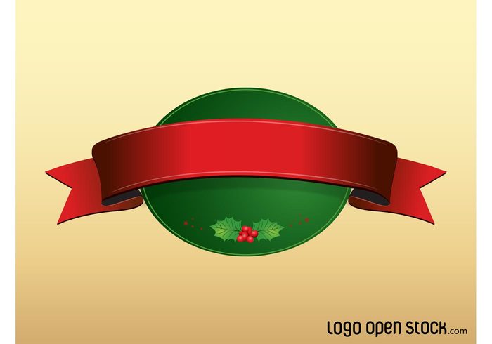 sticker stars ribbon mistletoe label holiday festive christmas celebration banner badge 