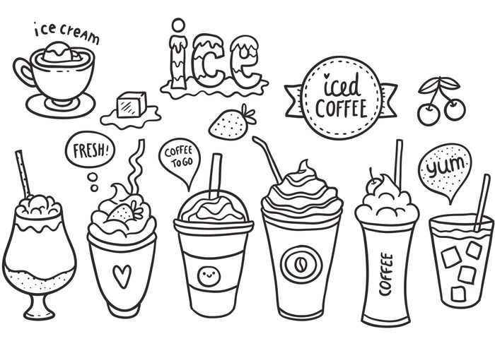 to go cup Shake latte iced coffee Iced ice cream hand drawn glass drink doodle dessert cup cream cold coffee cappuccino cafe beverage 