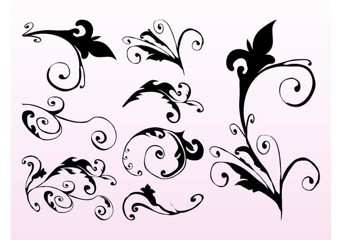 swirls swirling Stems spring silhouettes retro plants nature leaves leaf flowers floral antique 