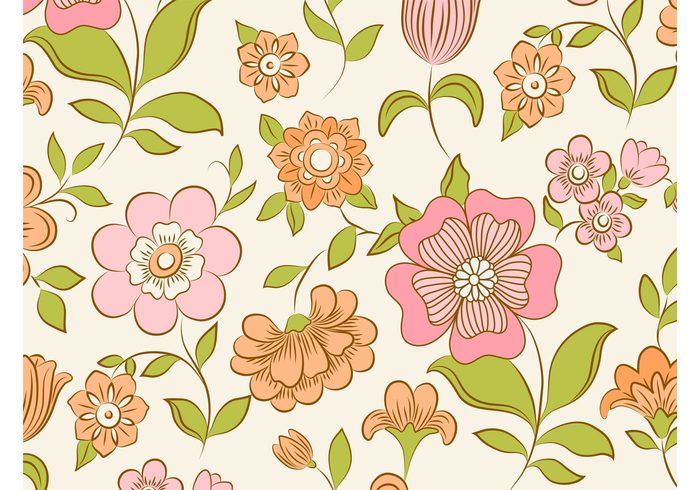 wallpaper vintage vector background Stems seamless plants petals pastel colors leaves fresh flowers floral blossom bloom 