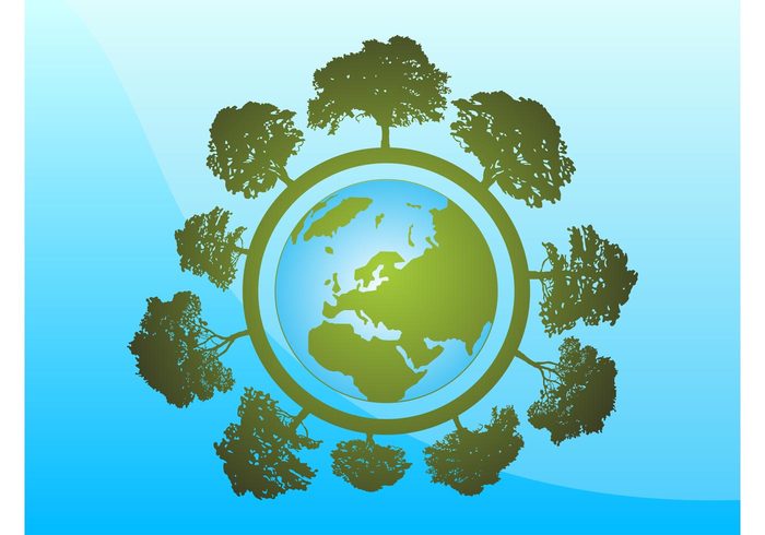 trees sphere silhouettes plants planet organic nature natural logo template icon globe ecology earth continents 