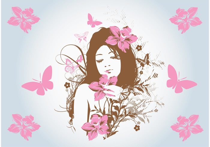 woman people nature imagination Human girl Flowers vector dreamy dream butterfly vector beautiful angel 