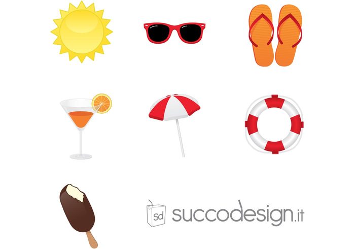 sunglasses sun summer lifebuoy icon ice cream flip-flop drink beach umbrella 