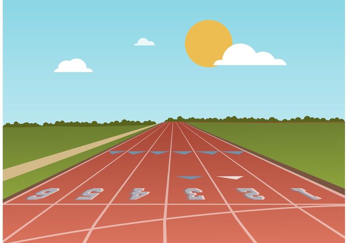 training track and field track stadium sporting sport running runner racetrack race perspective lane field action 100 yard dash 100 meter 