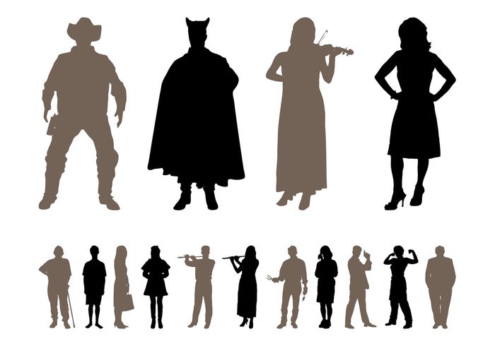 women woman silhouettes silhouette secret agent play musicians music men man gun cowboy costumes batman 