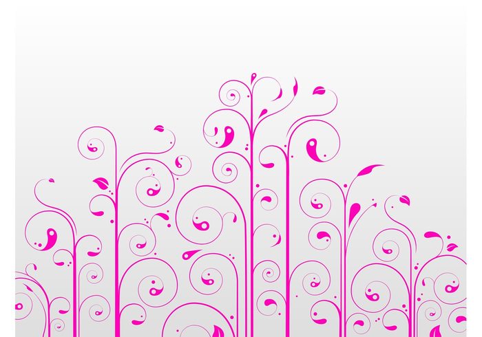wavy swirl stylized plant petals nature minimal leaves greeting card Girly design flowers floral dots Curved lines 
