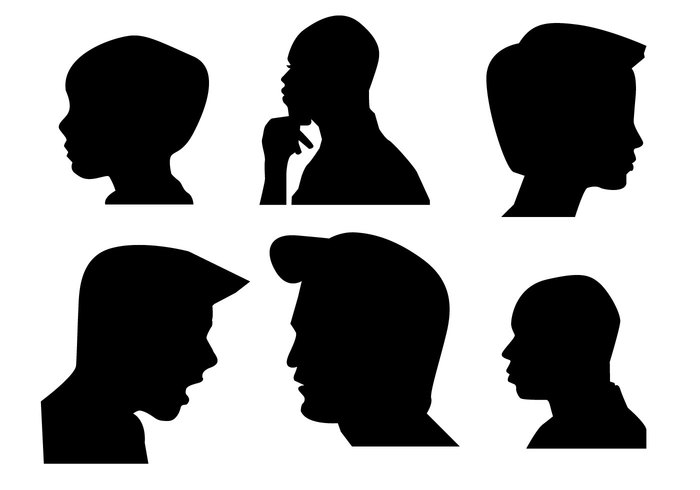 young woman white vector style silhouette side profile portrait person people outline man male isolated illustration Human head hair group girl friendship female face design couple clip boy black background art 