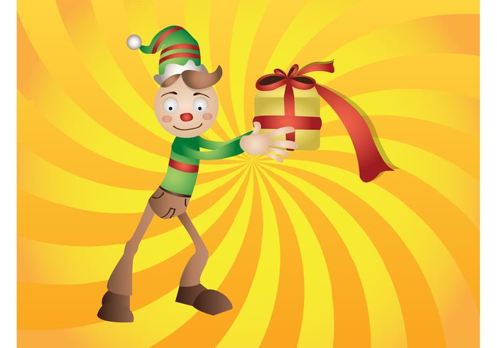 winter square santa claus present holiday Helper hat gift festive celebration box bow 