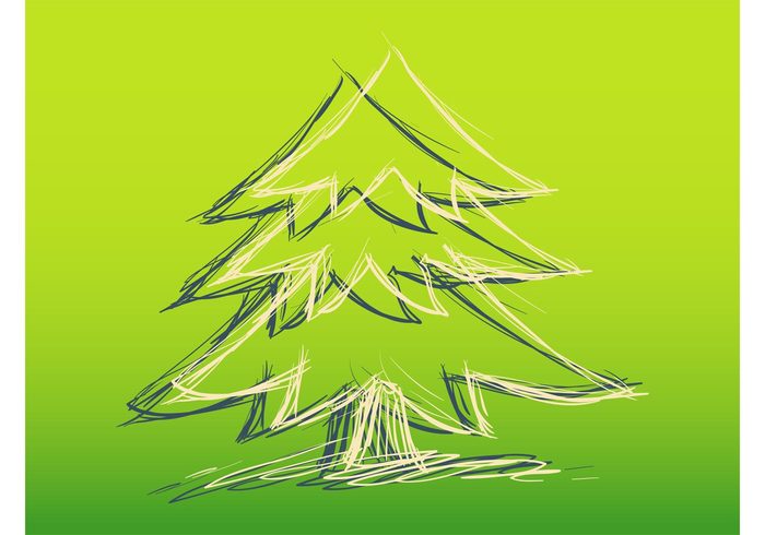 winter tree holidays hand drawn greeting card festive evergreen decorative decoration celebration 