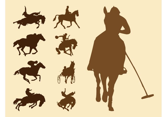 silhouettes polo horses horse cowboy cart carriage bronco Bronc riding Bronc animals animal  