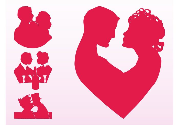 women woman vintage valentines day silhouettes romantic romance retro men man love kissing kiss glasses drink couples 