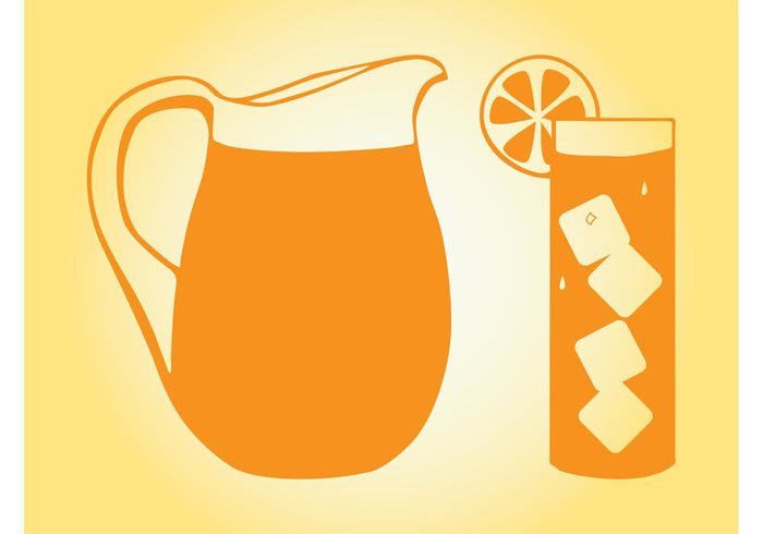 slice silhouettes pitcher orange liquid lemonade lemon jug Ice cubes fruits fruit fresh drink comic citrus cartoon 