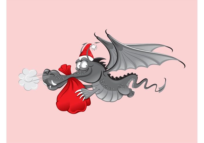 wings presents mythology Mythological creature holiday happy fly festive christmas character celebration cartoon bag 