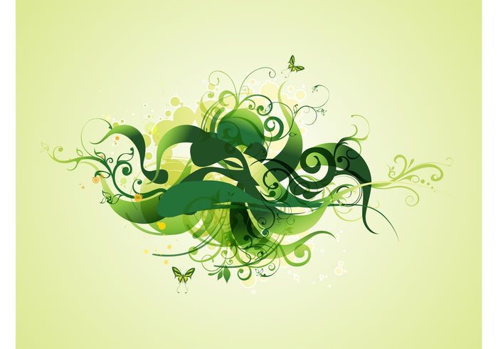 swirls spring plants nature leaves flowers floral decorative decoration butterfly butterflies 