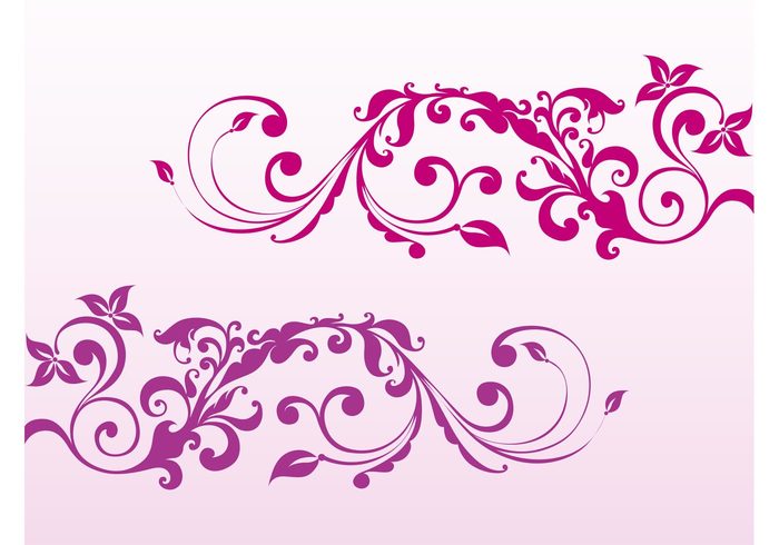 vintage swirls swirling Stems spring spirals silhouettes purple plants pink nature lines leaves girly flowers floral decorative decorations baroque 