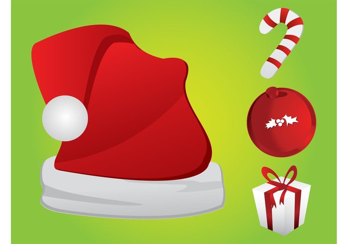 sweet round present ornament mistletoe icons holiday hat gift festive celebration candy box ball 