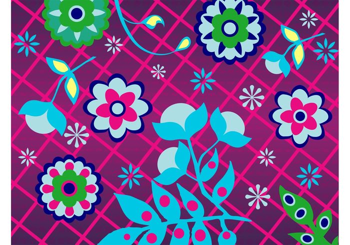 wallpaper Stems spring plants leaves flowers floral checkered cartoon blossoms background abstract 