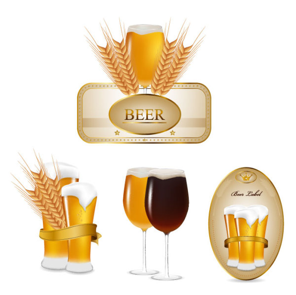 Set of beer elements label vector graphic 01