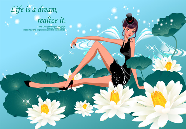 White lotus in the fairy Vector