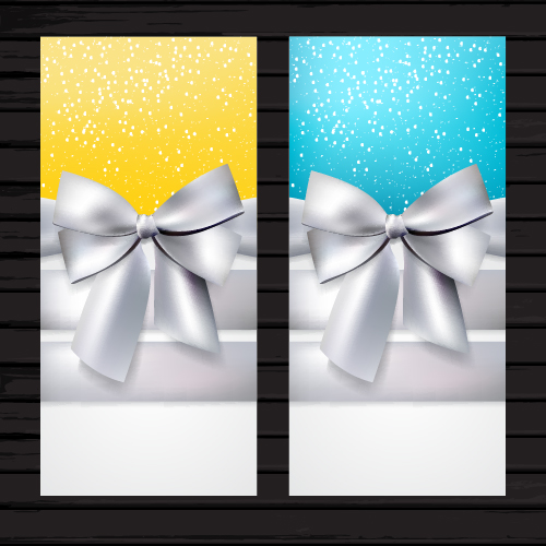 Beautiful bow with christmas holiday cards vector 03