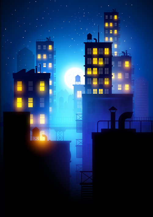 midnight city bright background 