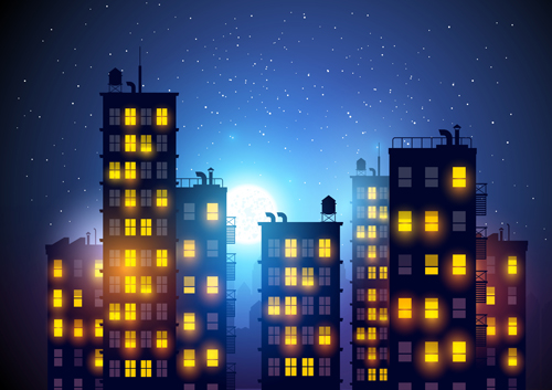 vector background midnight city bright background 