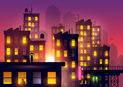 it midnight city vector background 05 Brightly lit midnight city vector background 05