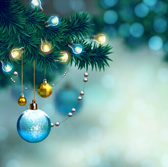 Christmas colored lights with baubles vector background