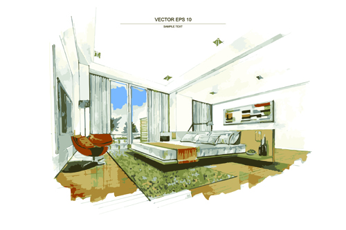 Creative Interior sketch design vector 01