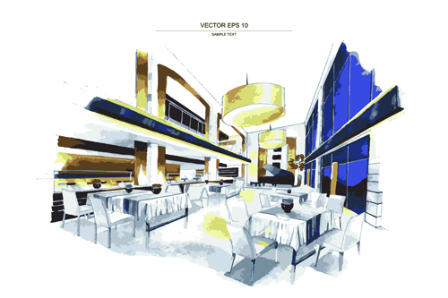 Creative Interior sketch design vector 02