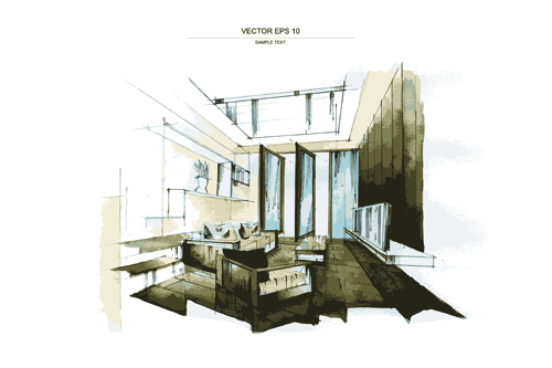Creative Interior sketch design vector 03