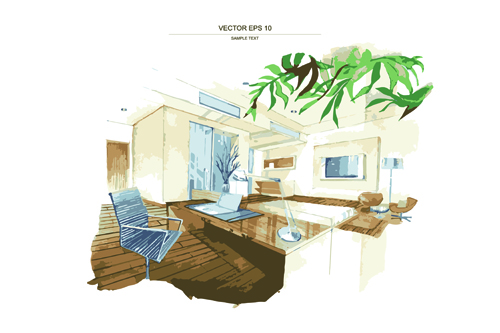 Creative Interior sketch design vector 04