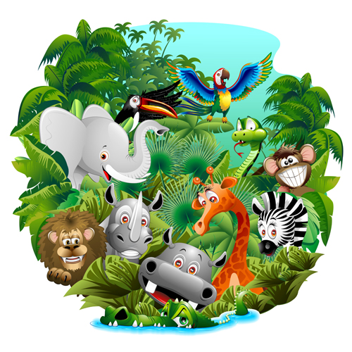 Cute wild animals cartoon styles vector