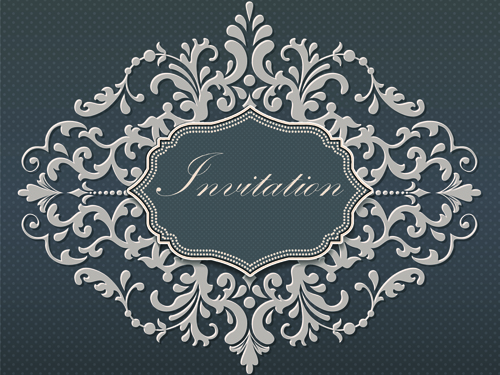 invitation cards vector material 02 Dark gray floral invitation cards vector material 02