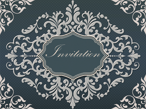invitation cards vector material 03 Dark gray floral invitation cards vector material 03
