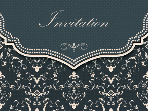 invitation cards vector material 04 Dark gray floral invitation cards vector material 04