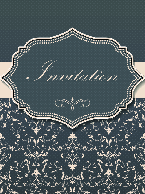 invitation cards vector material 05 Dark gray floral invitation cards vector material 05