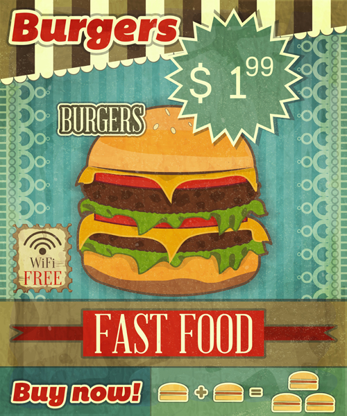 Vintage Fast Food with Menu vector 02
