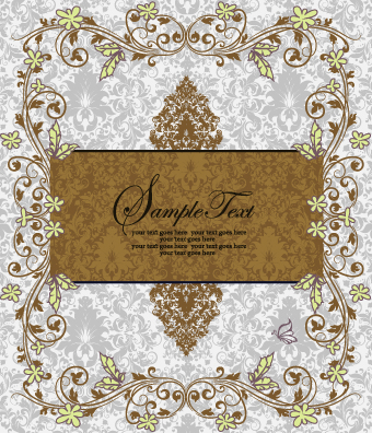 Floral retor Invitations background vector 03