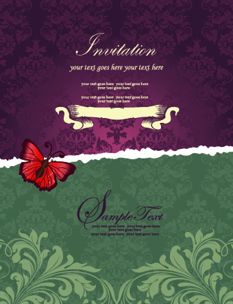 Floral retor Invitations background vector 04