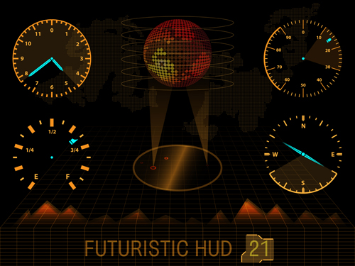 Futuristic HUD interface tech background vector 09