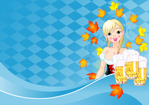 Girl with beer oktoberfest vector material 11