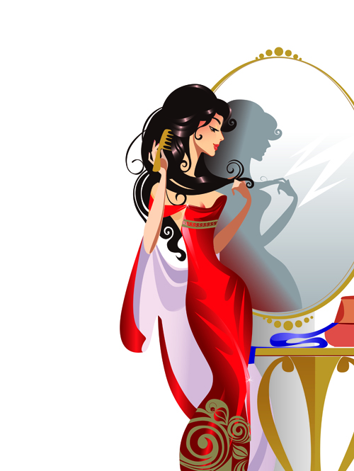 Stylish glamour Girls design elements vector 03