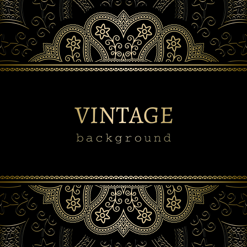 en lace vintage background vector 01 Golden lace vintage background vector 01