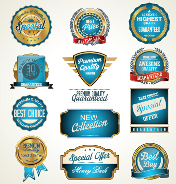 Golden with blue labels vector material